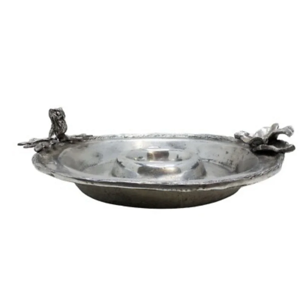 Chip And Dip‎ Platter Cast Aluminum Owl Vine Vintage Rustic Woodland Lodge